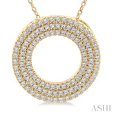 1/3 Ctw Circle Triple Row Round Cut Diamond Fashion Pendant With Chain in 10K Yellow Gold